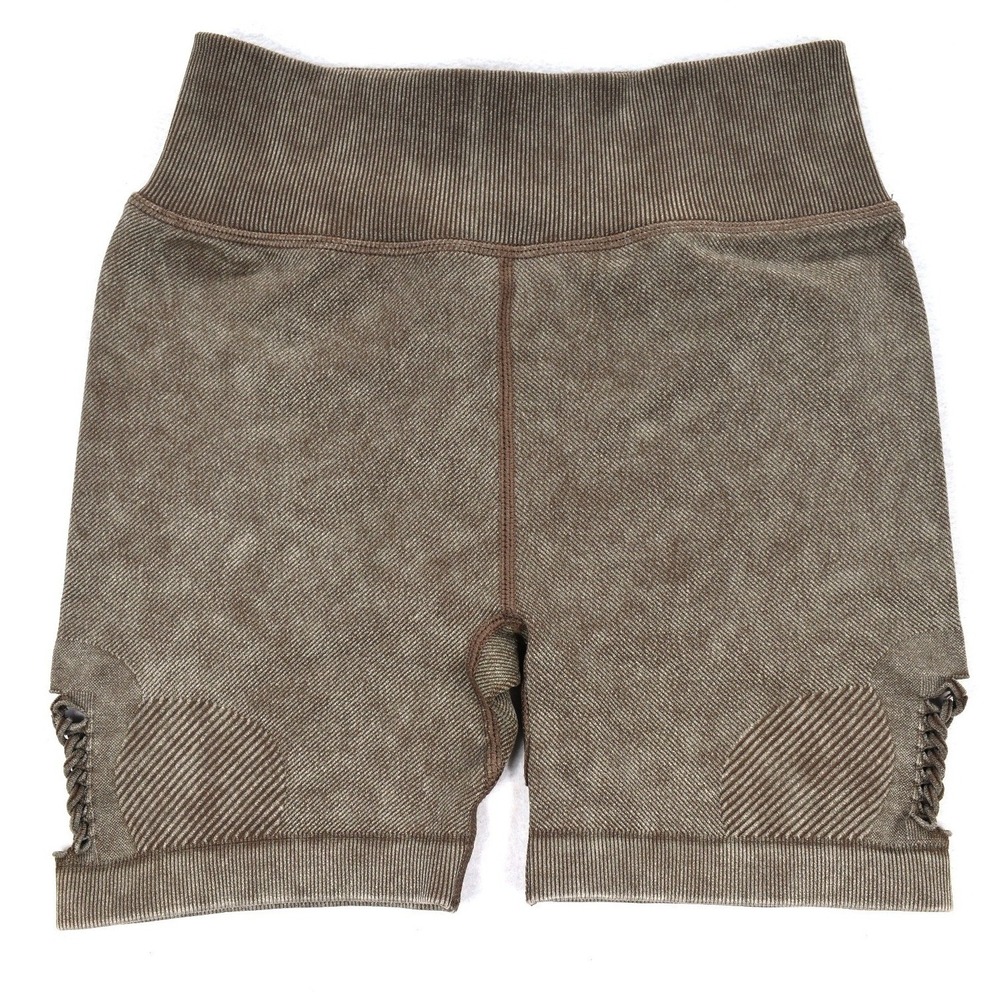 Otos Active Brown Mineral Wash Seamless Biker Shorts Lace Up Detail JSL056 Small